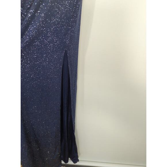 Laundry by Shelli Segal Blue Metallic Ruched Side Slit Hem Dress Women's Size 2 - Picture 6 of 13